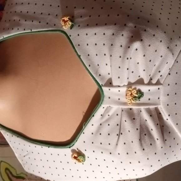 Vintage Maxi dress gown green polka dot with sash tie. Size 6/7. - Picture 7 of 7